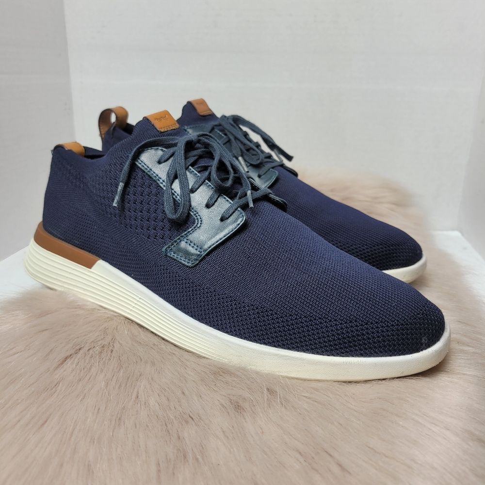 Men's Navy Knit Derby Sneakers with Brown Accents